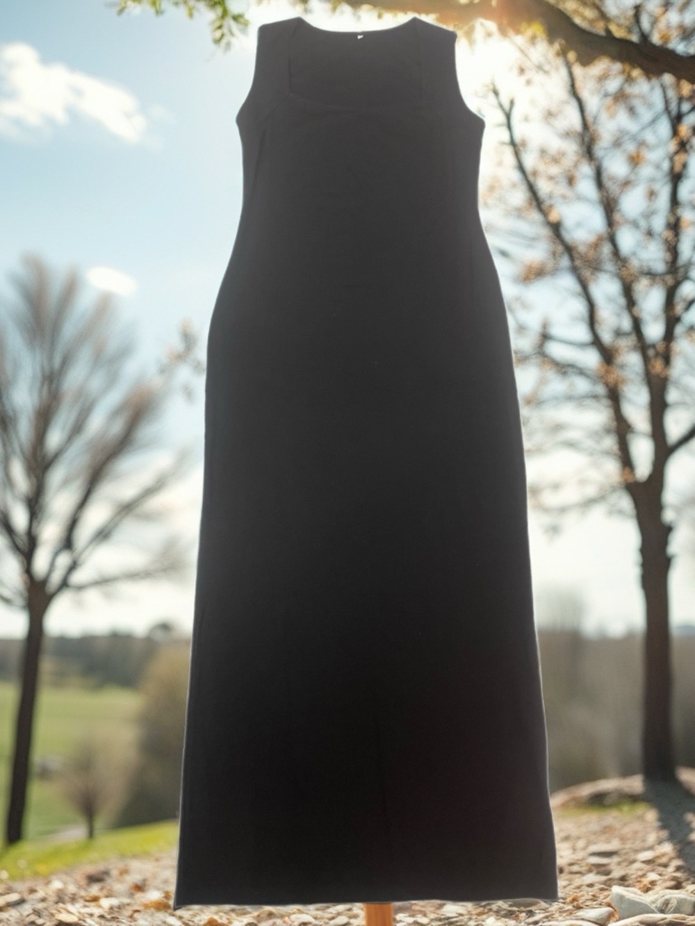 Shape FX Black Sleeveless Midi Sheath Dress